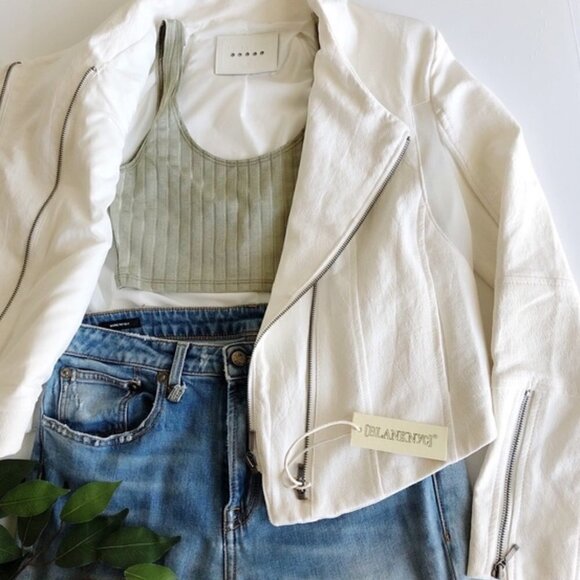 Nordstrom Blank NYC White Crepe Moto Jacket with Mesh Panels - Picture 4 of 11